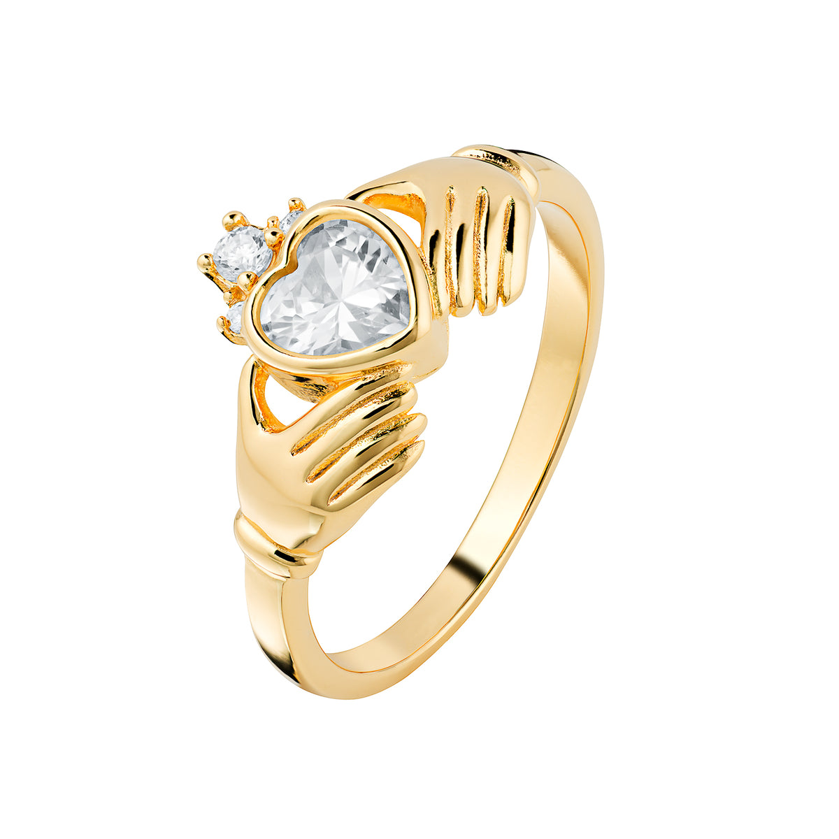 CLADDAGH RING WITH WHITE CUBIC ZIRCONIA STONE