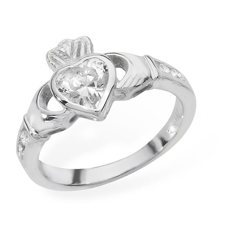 CLADDAGH RING WITH C/Z STONE